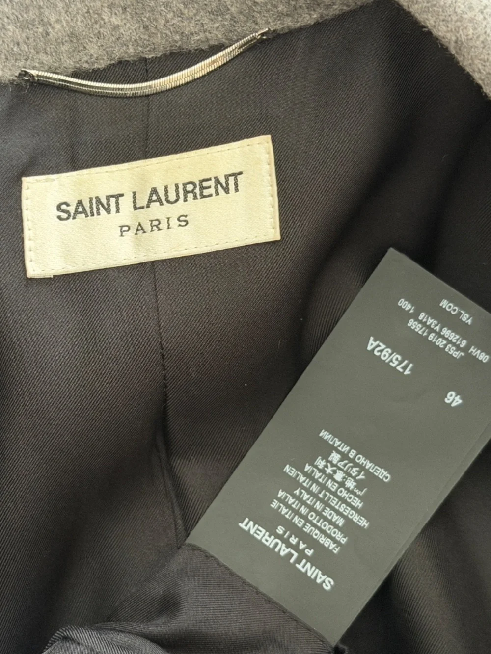 Saint Laurent YSL Gray Cashmere Wool Flannel Silk Lined Blazer Jacket